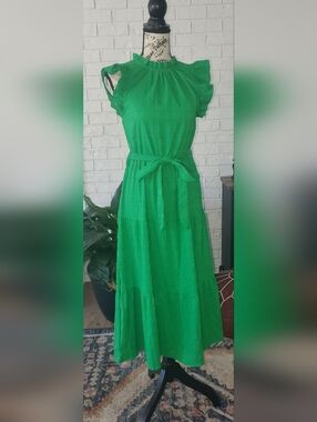 SHEIN Emerald Green Ruffled Sleeve Maxi Dress